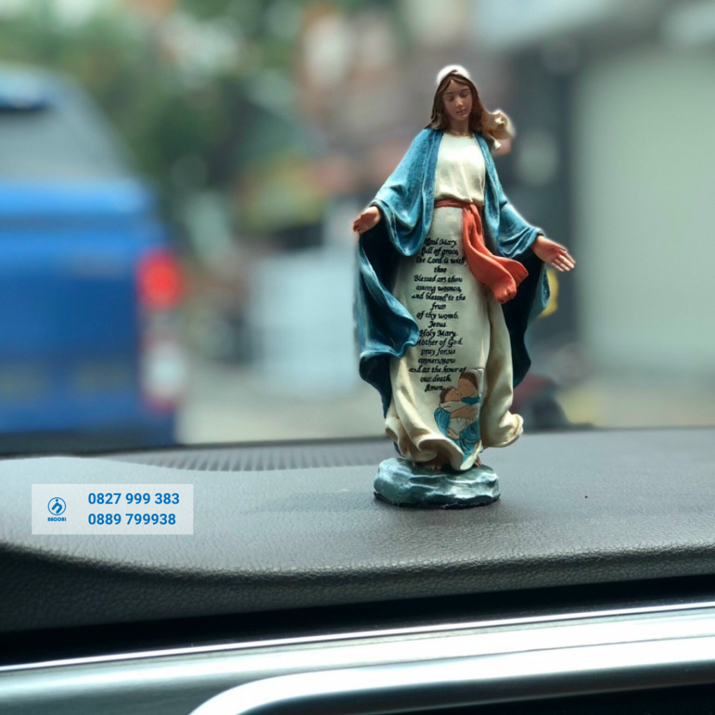 Tượng Đức Mẹ Ban Ơn màu xanh mini 15 cm để xe ô tô