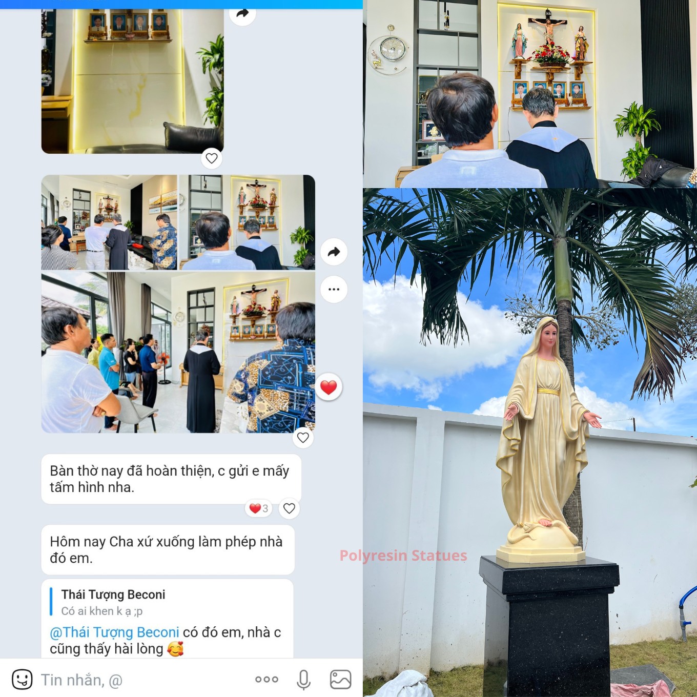 Tượng Đức Mẹ Ban ơn trong khuôn viên và Bàn Thờ Chúa phòng khách – tại Đồng Nai